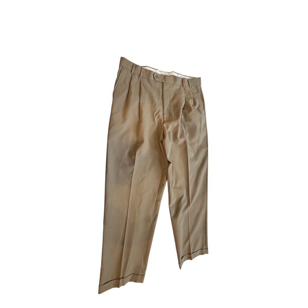 Cordovan & Gray Mens 38 Khaki Wool Blend Pleated‎ Dress Pants Cuffed Classic